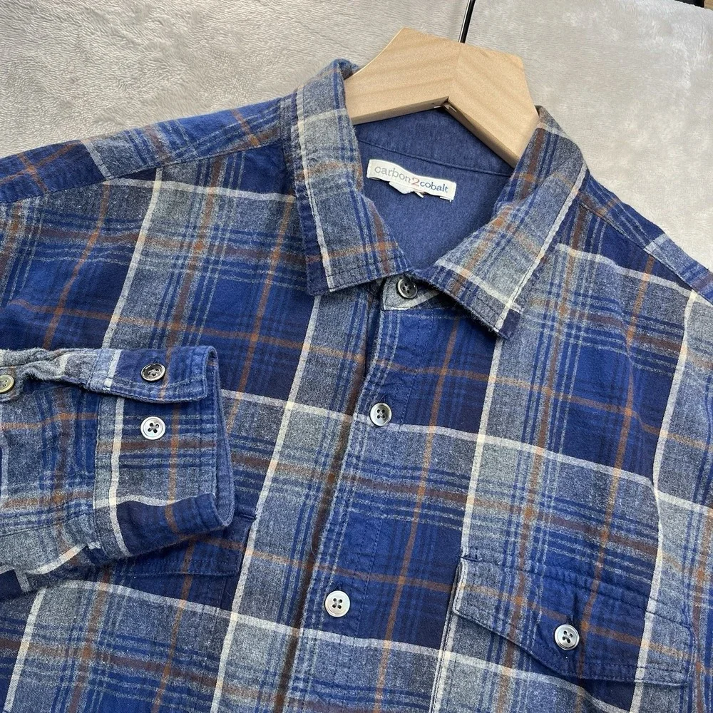 Carbon 2 Cobalt Shirt Mens M Blue Plaid Lined Flannel Shacket Button Up